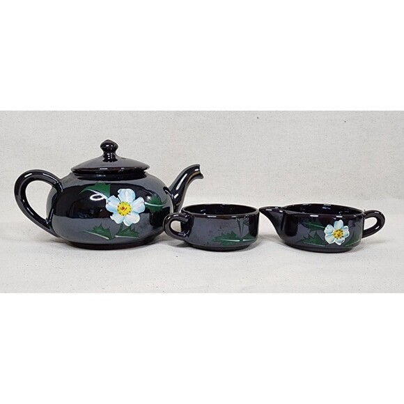 Vintage Japanese Lusterware Stacking Teapot Set – Hand Painted Floral – 3 pc Set - Picture 1 of 12
